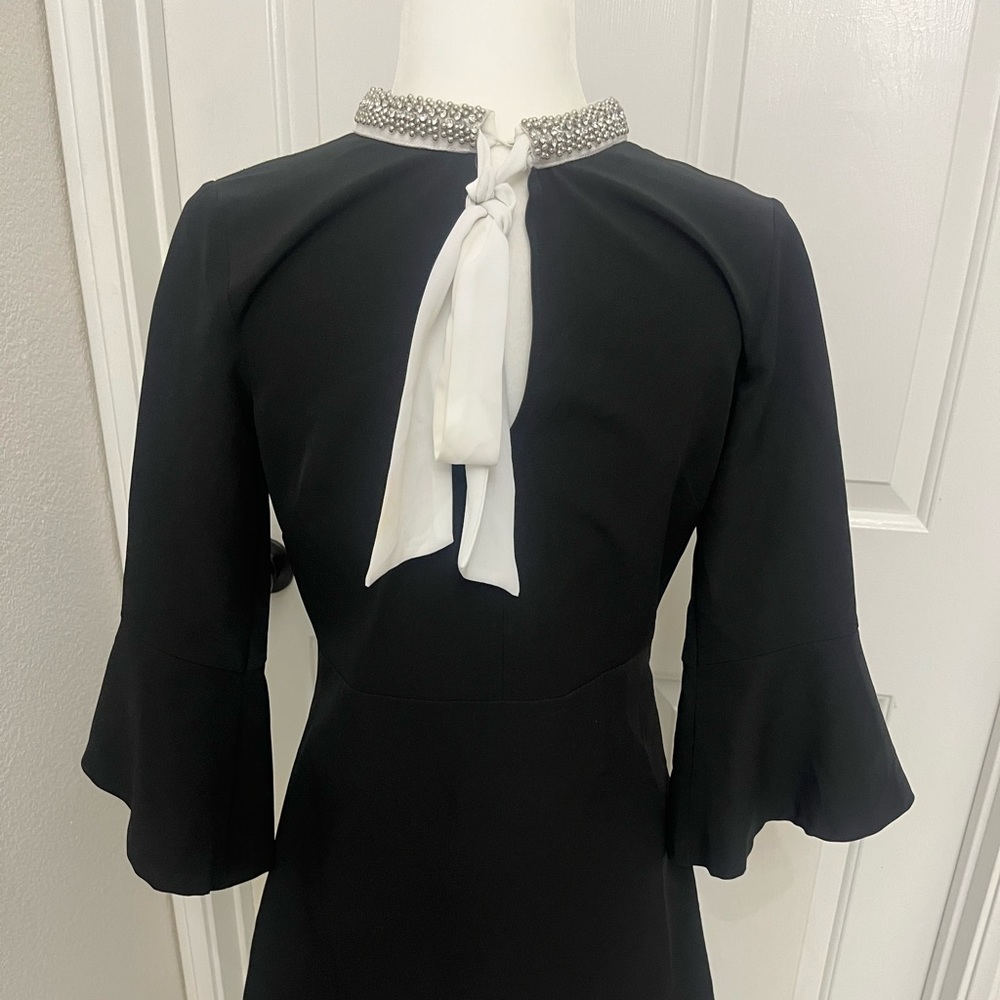 Zara black dress with rhinestone neck finish.